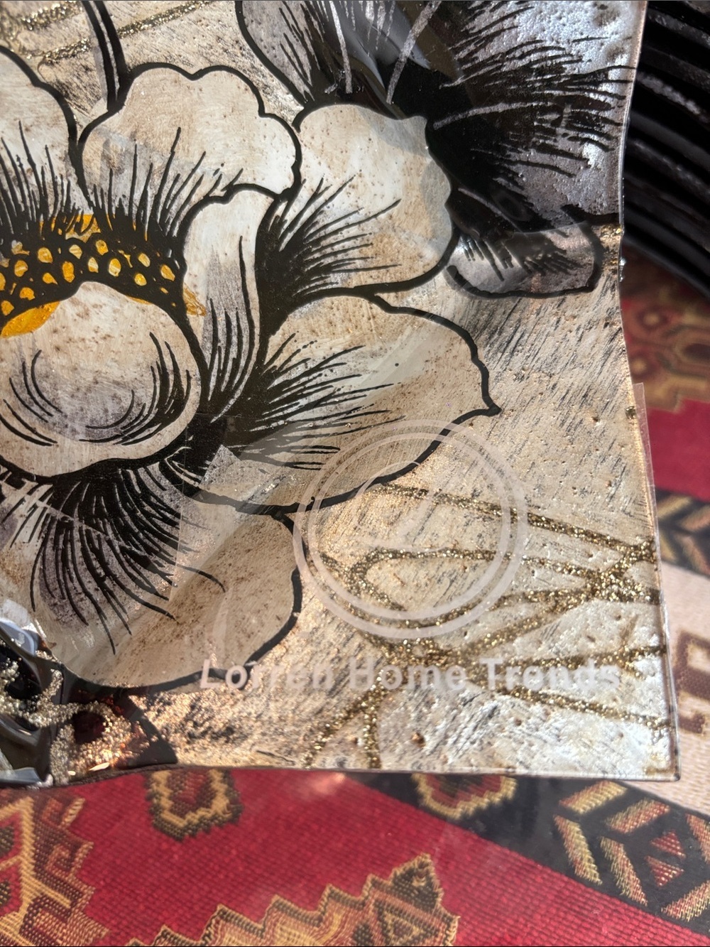 Glazed Metal Dish Plate Flower Embellished - Picture 2 of 4